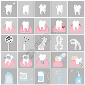 牙科图标设置 单颗牙齿的牙齿健康 牙龈疾病 牙齿对齐和修复 牙科工具和口腔护理图片