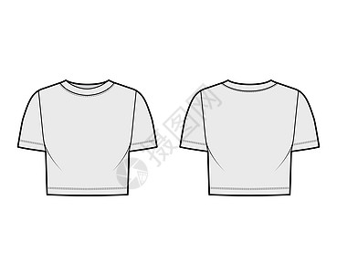剪裁的棉衫T恤技术时装插图 用勺子颈 短袖 放轻松合身衬衫男人纺织品办公室女士绘画球衣草图袖子针织品图片