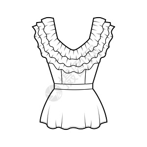 棉布技术时尚图示 在钻石领带沿面有三层卢布 背拉链紧固球座裙子设计女孩绘画织物纺织品计算机女性脖子图片