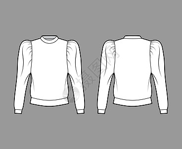 棉衫运动衫技术时装插图 放松 机组人员领带 收集 浮肿的长袖衣服运动毛衣校队男性男人计算机服饰衬衫女性图片