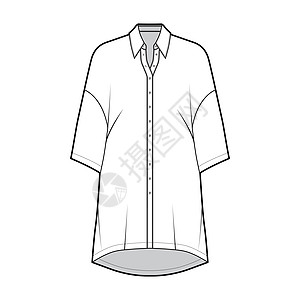 用基本衬衫领 肩膀大幅下降 体型过大等 展示了超尺寸的上衣技术时装图女孩服饰办公室纺织品身体女性织物计算机设计服装图片