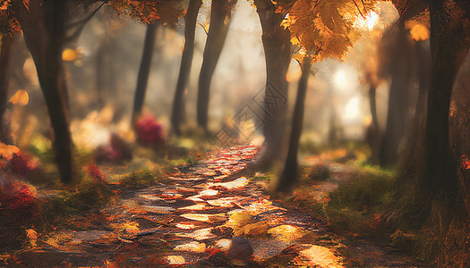 美丽的秋天森林 有通风路 数字插图背景图片