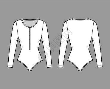 棉球T恤体服技术时装插图 长袖 单颈勺和独身一件办公室时尚女孩男性设计棉布衬衫衣服计算机泳装图片