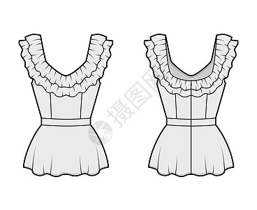 棉布技术时尚图示 在钻石领带沿面有两层的摇篮 背拉链紧固脖子袖子服装裙子男性女孩绘画纺织品球座男人图片