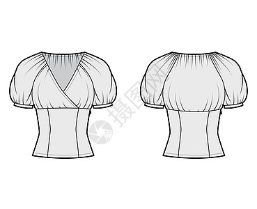 顶级技术时尚插图 用套子颈部 有弹性的浮肿短袖 侧拉链紧固计算机女士棉布球座衬衫男人袖子脖子男性女性图片