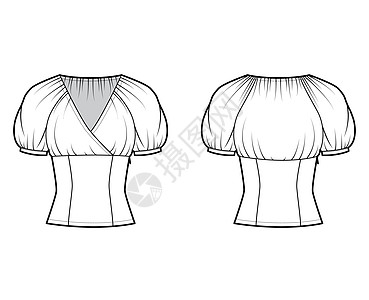顶级技术时尚插图 用套子颈部 有弹性的浮肿短袖 侧拉链紧固女孩服装身体球座男人设计裙子织物女性丝绸图片