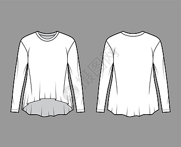 男伴棉衫T恤技术时装插图 经典机组人员领带 长袖 高低发服装女士棉布球衣女性脖子办公室计算机绘画设计图片