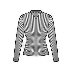 用长袖 合身 机组人员颈部的棉衫穿戴运动衫技术时装插图运动绘画设计计算机女性男性小样校队草图衣服图片