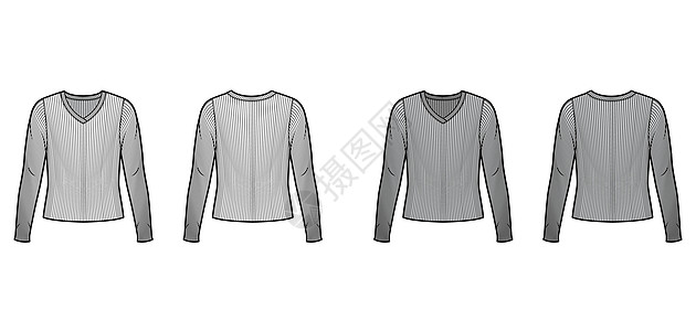 用长袖 超大体积的宽袖 绘制穿V型胸衣毛衣技术时装插图衬衫绘画女孩计算机袖子织物服装针织品男性球座图片