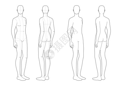 时装模版的常备男子平底鞋收藏男人数字先生男性模板插图草图插画图片