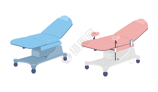 半平板彩色矢量物体组装的医用检查椅图片
