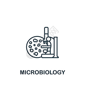 用于模板 网络设计和信息图的线性简单科学图标 图示细菌癌症疾病药品生物学感染病菌实验室盘子哲学图片