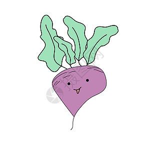 可爱的紫色甜菜根加笑脸 孩子矢量插图图片