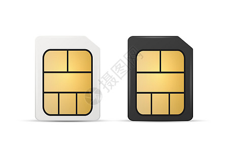 矢量 3d 逼真白色和黑色塑料微型 Sim 卡模板集隔离 用于样机 品牌的微型 Sim 卡设计模板 正视图标准通信芯片系统电话白图片