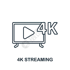 4k视频4K 串流图标 用于模板 网络设计和信息图的线条简单串流图标插画