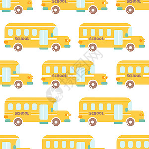黄色校车 白色背景的矢量无缝模式 返回学校图片