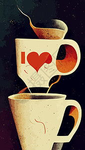 我很喜欢咖啡杯插图 国际咖啡日杯子咖啡浓缩饮料杯艺术喝咖啡背景图片