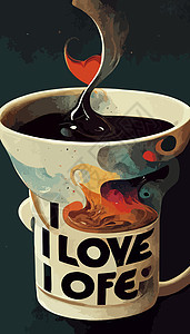 我喜欢咖啡杯插图 咖啡杯插图 国际咖啡日饮料杯艺术咖啡喝咖啡杯子浓缩背景图片