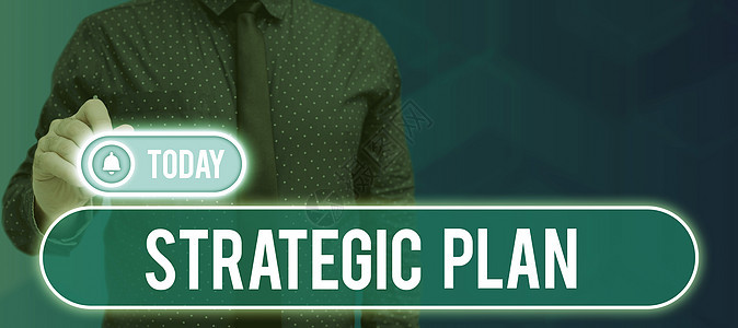 标志显示战略计划定义战略和制定决策的过程 商业概念 定义战略和决策的过程 戴 Vr 眼镜的人在双手之间传递重要信息图片