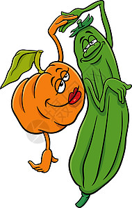 卡通南瓜和黄瓜 爱情中的蔬菜人物图片