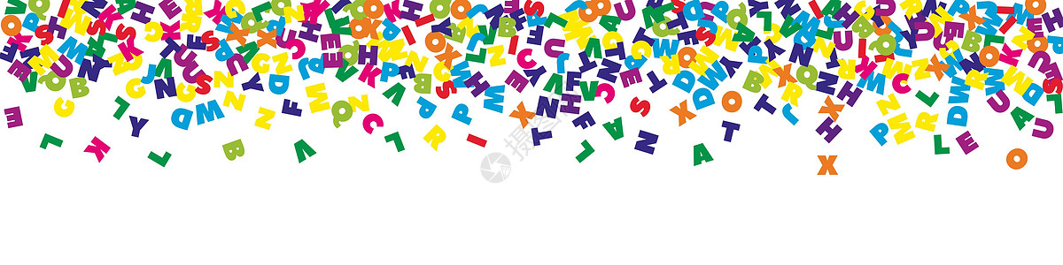 下降的英语字母 五颜六色的拉丁字母飞行词 外语学习概念 宜人回到白色背景上的学校横幅图片