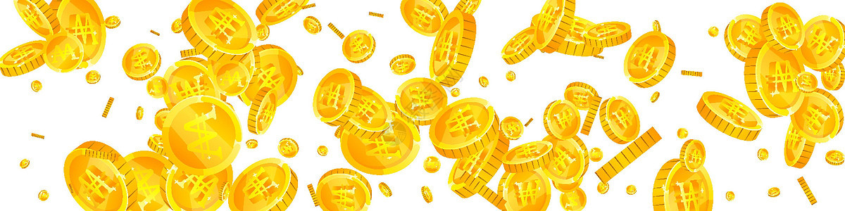 朝鲜人赢的硬币跌落飞行银行利润百万富翁金币金属财富空气货币经济图片