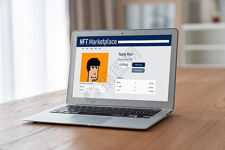 NFT市场为数字艺术家提供时尚销售渠道电脑屏幕办公室笔记本平台网站艺术展示货币投资图片
