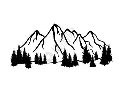 山区山脉和树木草图 在白色背景上孤立的矢量插图 面条画景观国家旅游旅行全景爬坡假期顶峰高山高度涂鸦图片