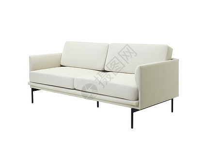 现代结构沙发 金属腿在白色背景 侧视上被隔绝家具长椅座位纺织品休息室软垫黑色织物图片