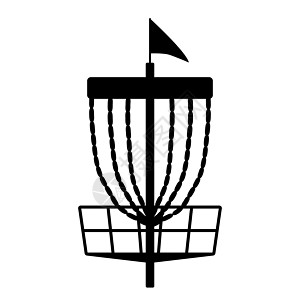 带有旗帜图标的高尔夫篮盘 在白色背景上孤立的矢量大纲插图链接标识竞赛运动圆形竞技连锁店篮子比赛休闲图片