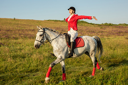 骑红马的女骑士 骑马 赛马 骑马的人时尚骑士运动女孩马背骑术服饰马术马具骑师图片