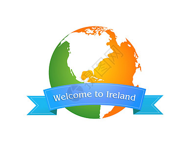 欢迎来到爱尔兰世界蓝色标识橙子地球传统徽章丝带绿色磁带图片