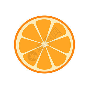 橘子水果切片 用平板风格说明 在白色 橙色的一块上被孤立标识圆圈热带食物果汁图片