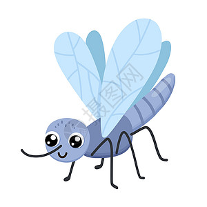 白背景的可爱笑脸蚊子被孤立在白背景上 儿童有趣的昆虫 平板卡通矢量插图图片