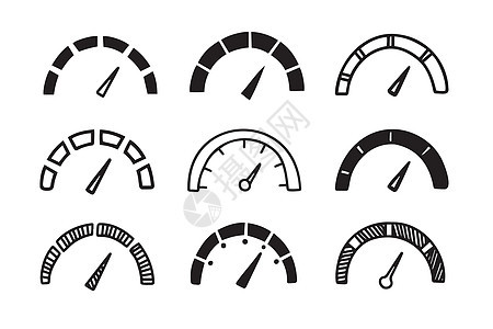 手画图案速度计 塔赫克仪图标收集 速度指示标志集涂鸦互联网测量力量宽带网络仪表时间按钮拨号背景图片