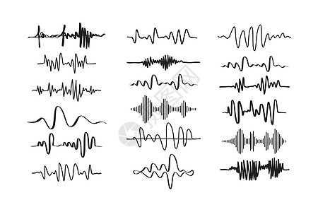 声波 涂鸦音频 无线电信号 语音线波形 音量音乐电平符号技术玩家插图草图体积歌曲频率脉冲曲线绘画图片
