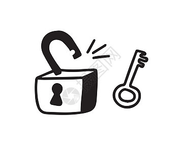 面条锁和钥匙 手画的素描风格 保护 解决问题的孤立关键代码手绘技术隐私插图黑色网络铅笔安全草图背景图片