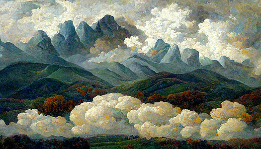 山上云彩的风景 水彩图示插图艺术品墙纸图片