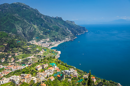 来自意大利坎帕尼亚州拉韦罗 意大利南欧兰巴尼亚村庄旅行风景院子海岸线全景文化蓝色目的地假期图片