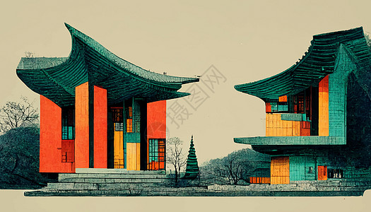 韩国建筑图解 惊人的韩国建筑图解图纸墙纸艺术品建筑物建筑学插图背景图片