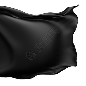 在风中飞动的黑织物 孤立于白色背景3D海浪波纹墙纸飞行曲线反射插图旗帜布料运动图片