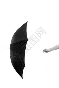 一只手在白色背景上握着黑色阳伞的垂直瞄准镜天气安全帮助男人人士商务解决方案商业季节男性图片