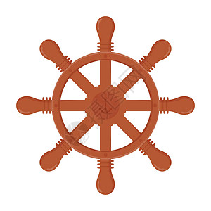 在白色背景上孤立的木制轮轮 方向盘探索游艇古董工具控制木刻海军海洋插图航行图片