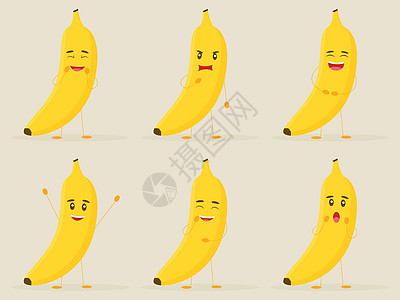 与白色背景隔绝的不同情感的可爱香蕉Name含绘画惊喜愤怒乐趣市场吉祥物食物卡通片思考情绪图片