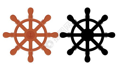 在白色背景上孤立的木制轮轮 方向盘全世界游艇海洋船轮导航插图海滨船运菜单工具图片