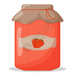 Glass 罐草莓果酱加闭盖 可爱矢量插图图片