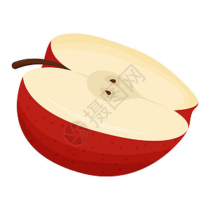 白色背景上隔开的红色苹果的一半 平坦矢量说明饮食插图横幅叶子种子苹果片绘画食物标识主义者图片