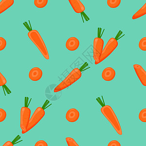 可爱胡萝卜无缝模式 平坦矢量插图生态叶子果汁卡通片绘画食物健康甜点果味水果背景图片