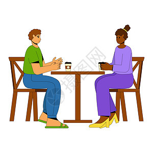 人们放松 喝咖啡 浪漫气氛 朋友聊天 平坦的矢量插图图片