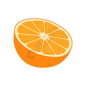 橙子水果切片 以平板风格说明 孤立在白色 橘子一块 橙子一半图片
